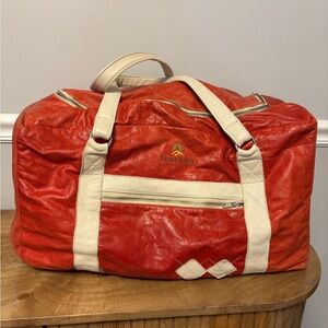 Vintage Large Red and‎ Cream Men's Leather Bag “Suncadia” Logo w/ Argile Detail